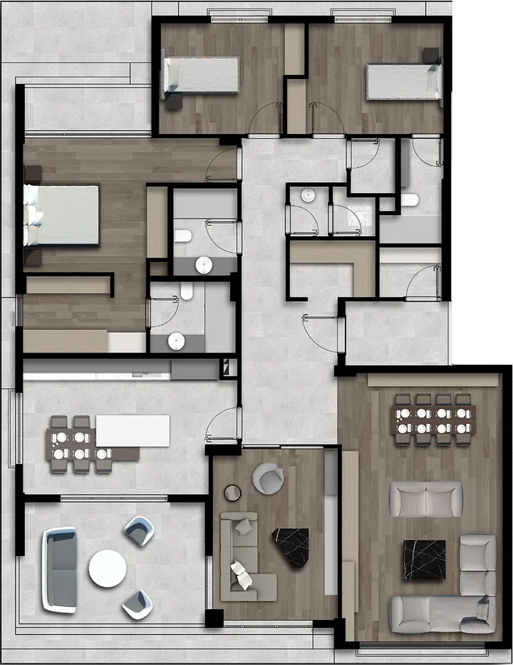Lavinya Park 4,5+1 kat planı, mobilya yerleşimiyle